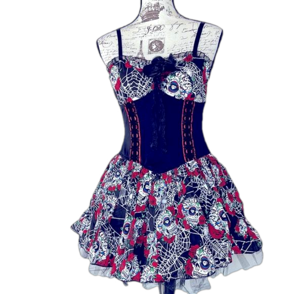 Hot Topic Black and Red Spiderweb Floral Mini Dress - Picture 2 of 15